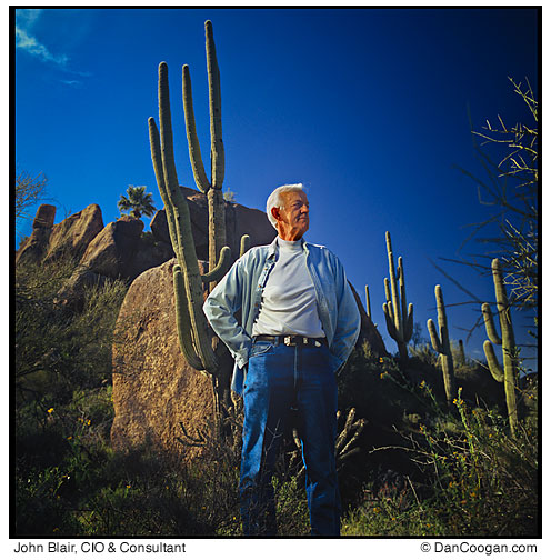 John Blair, CIO & Consultant in the desert with the saguaro cactus, Carefree, AZ