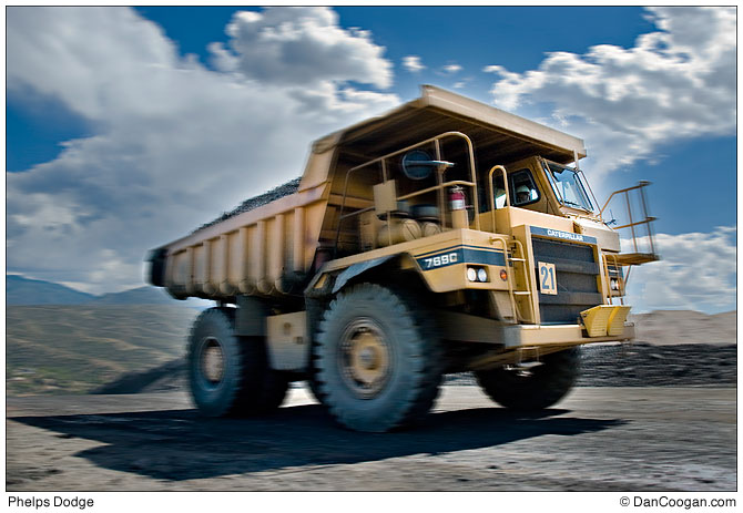 large truck in motion, Phelps Dodge, Copper Mining,