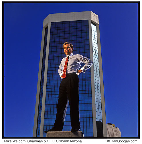 Mike Welborn, Chairman & CEO, Citibank Arizona, standing in front of the Citibank building, Phoenix, AZ