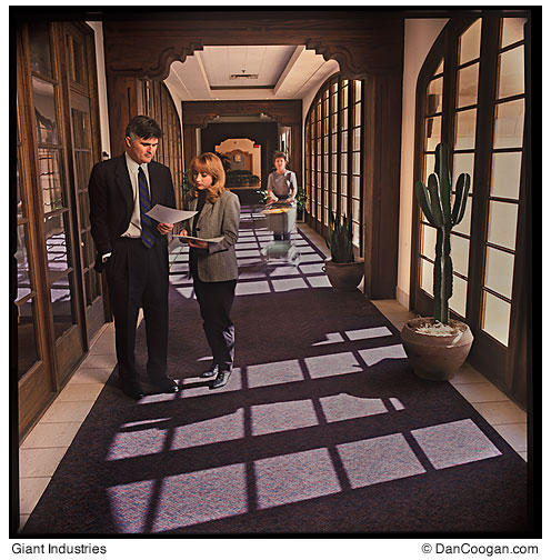 Giant Industries, Annual Report, hallway with two people talking and mail delivery